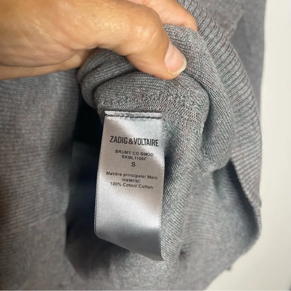 ZADIG & VOLTAIRE Brumy V-Neck Sweater Slub Cotton Gray Size Small - Picture 12 of 12